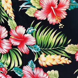 Hawaiiana Black Tropical Floral Sheath Party Dress